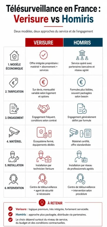 Comparatif Verisure ou Homiris avec prix, engagement, matériel et services de télésurveillance