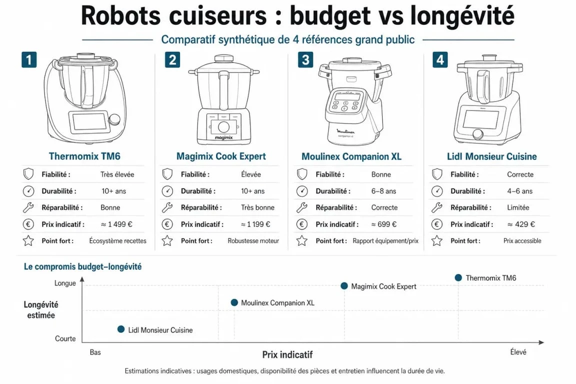 Comparatif meilleur robot cuiseur 60 millions de consommateur avec critères de fiabilité, durabilité et prix