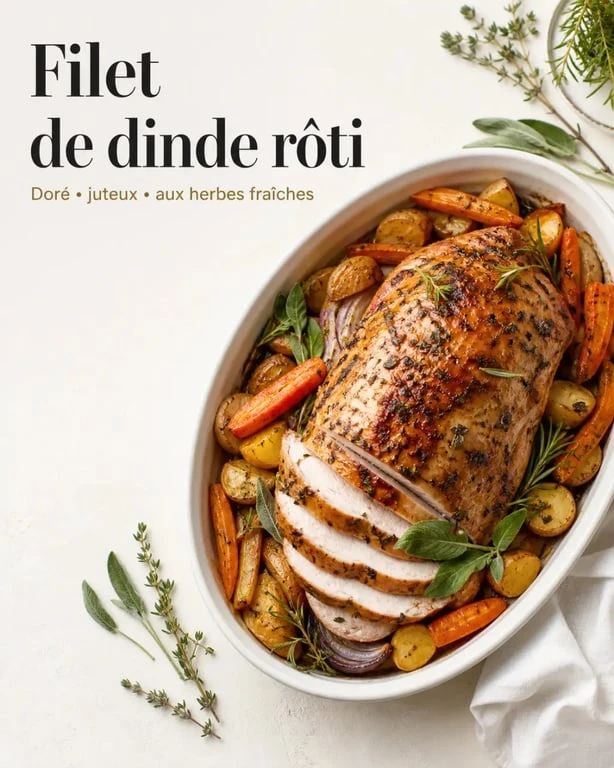 Filet de dinde au four moelleux et doré prêt à être servi