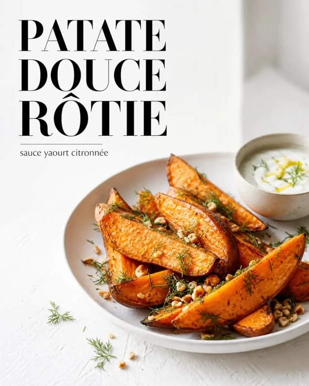 Accompagnement patate douce rôtie au four avec sauce yaourt citronnée
