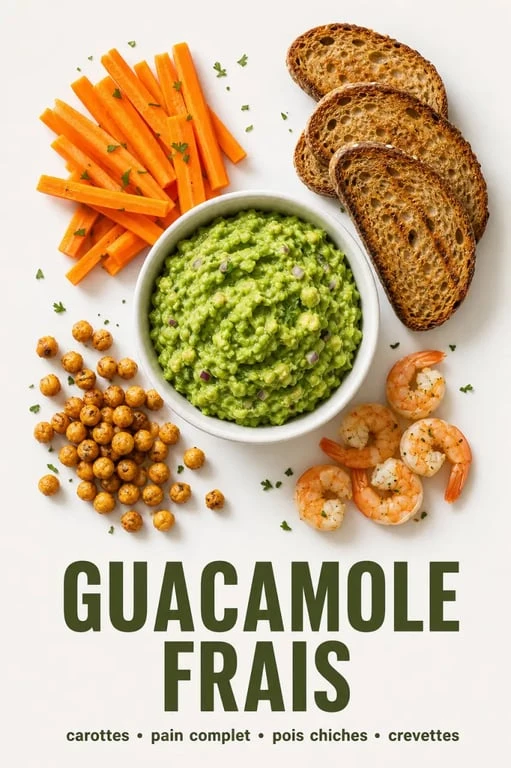 Idées d'accompagnements pour manger le guacamole : légumes, pain grillé et crevettes