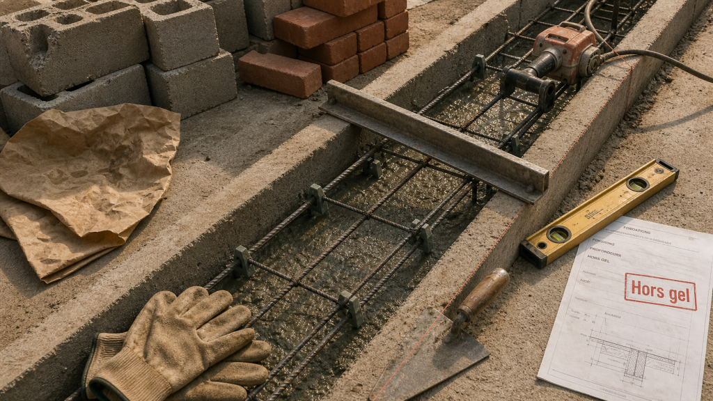 Fondation mur de cloture 40 cm : semelle filante en béton armé