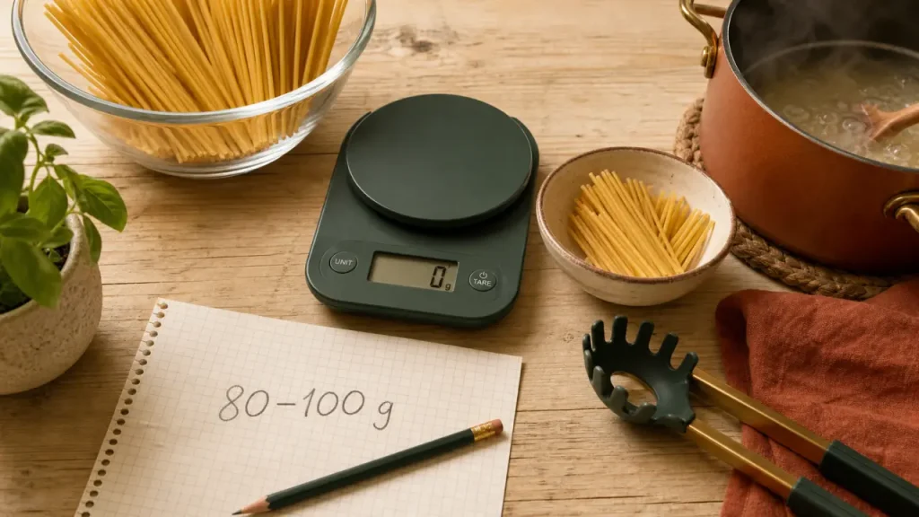 Grammage pate par personne : 80 à 100 g, pâtes mesurées