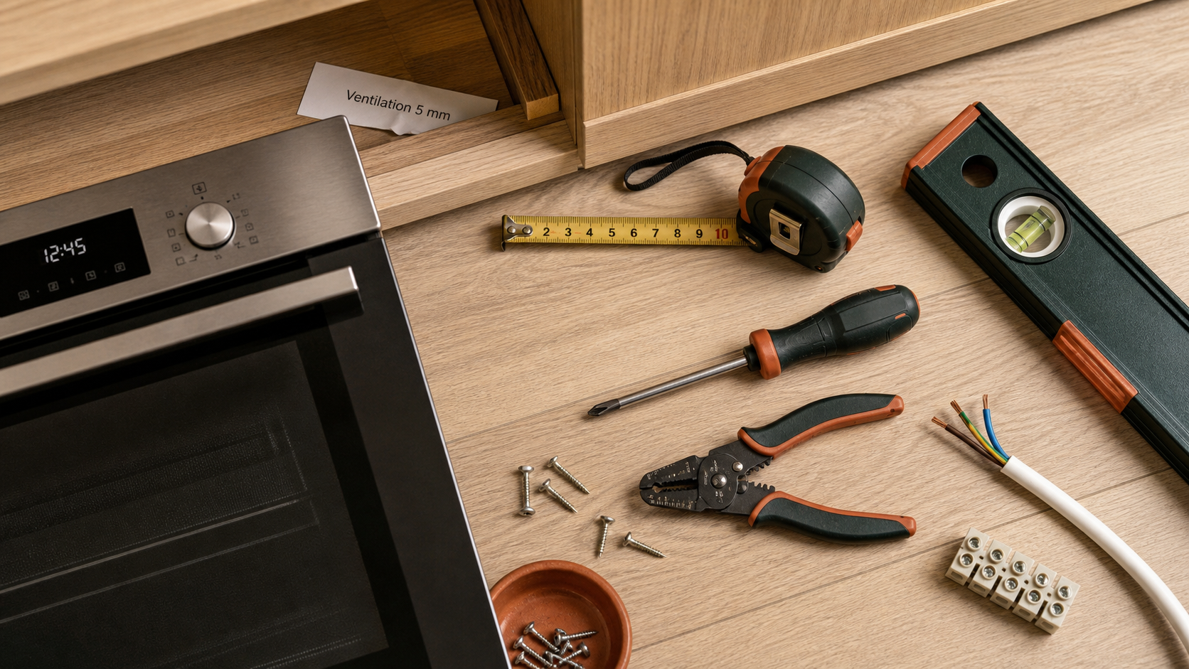 Installer un four encastrable : vérifier ventilation 5 mm et meuble avant pose