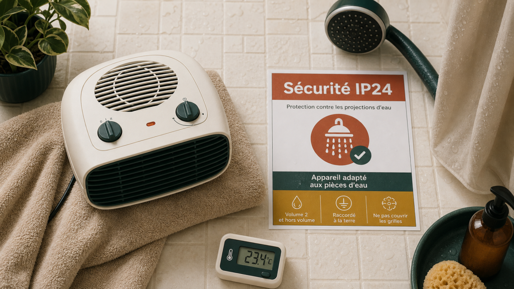 Meilleur radiateur soufflant salle de bain, sécurité IP24, grille d’entrée d’air