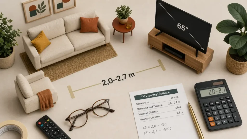 Quelle distance TV 4K 65 pouces : recul 2 à 2,7 m pour image nette