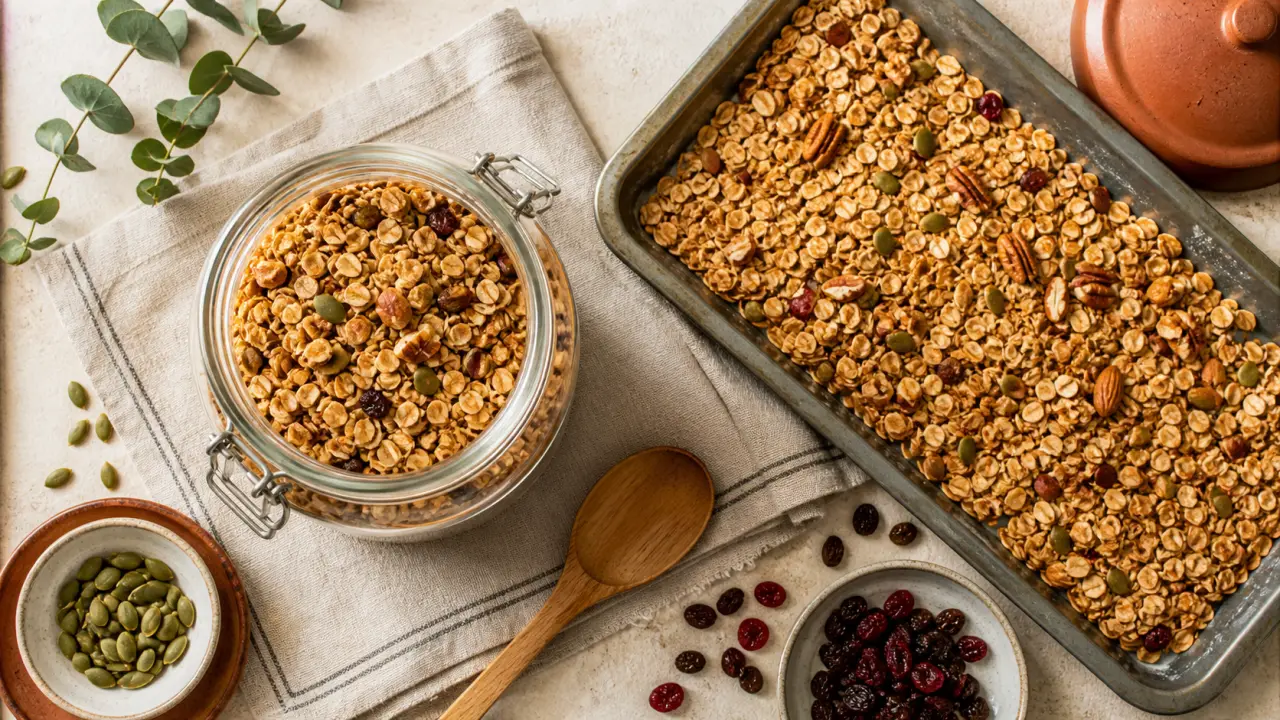 Recette muesli maison healthy croustillant peu sucré en bocal