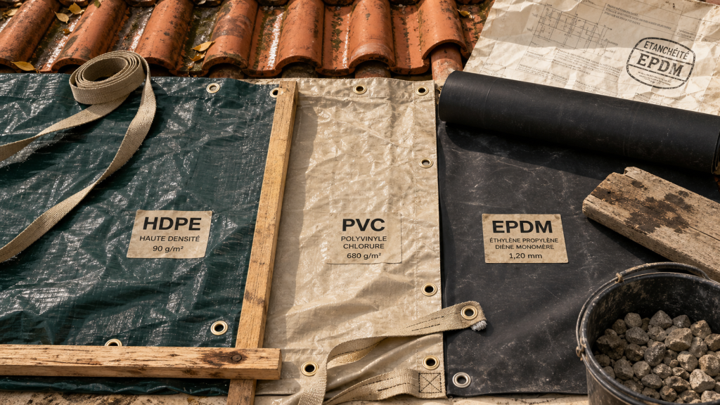 Toiture en bâche EPDM, PVC ou PEHD sur chantier de toiture