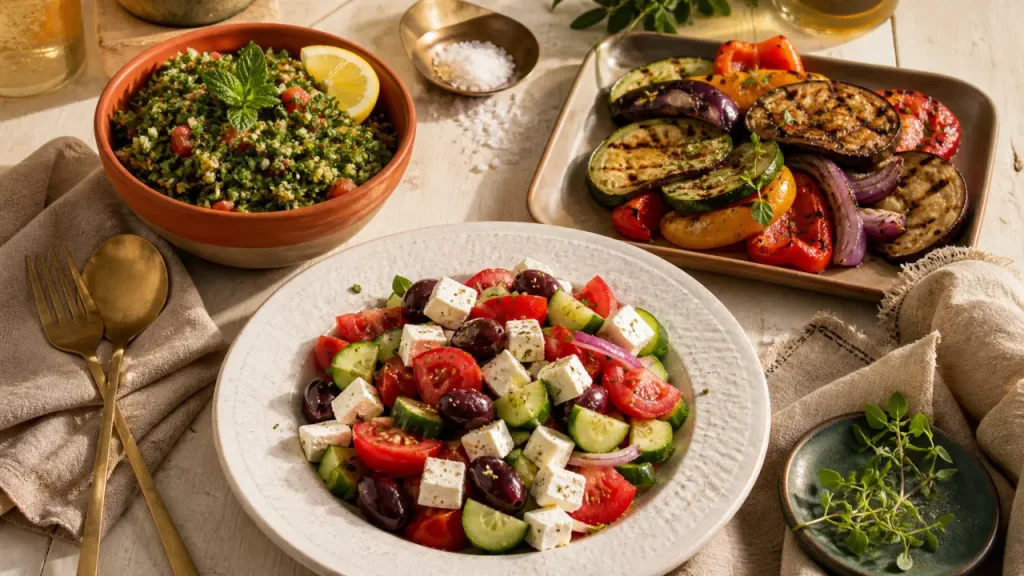 Accompagnement barbecue rapide : salades fraîches et légumes grillés