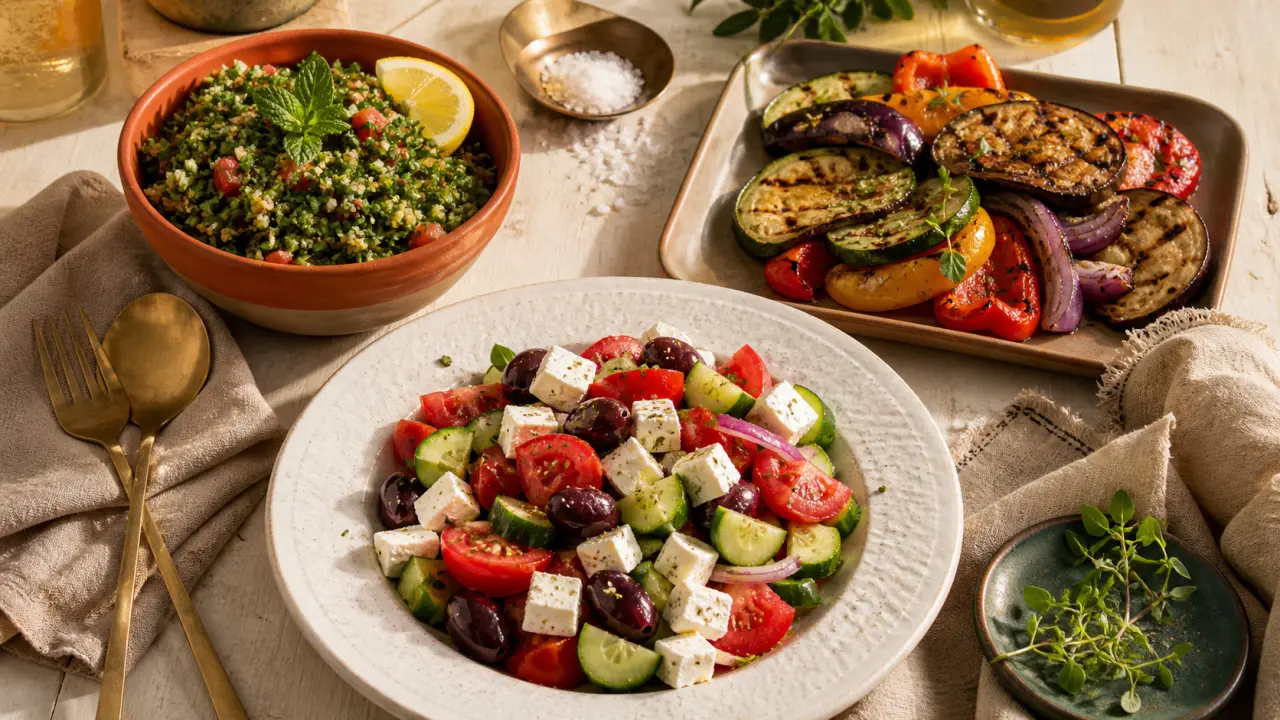 Accompagnement barbecue rapide : salades fraîches et légumes grillés