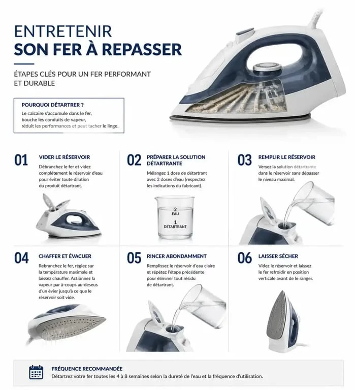 Étapes pour nettoyer un fer à repasser calcaire et entretenir son appareil