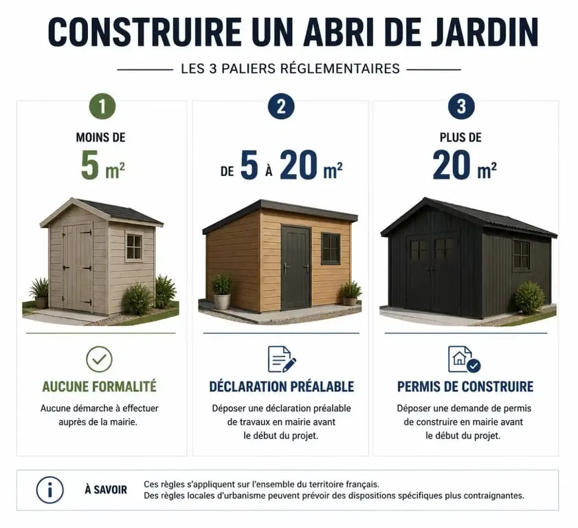 Schéma des autorisations nécessaires pour construire un abri de jardin selon la surface
