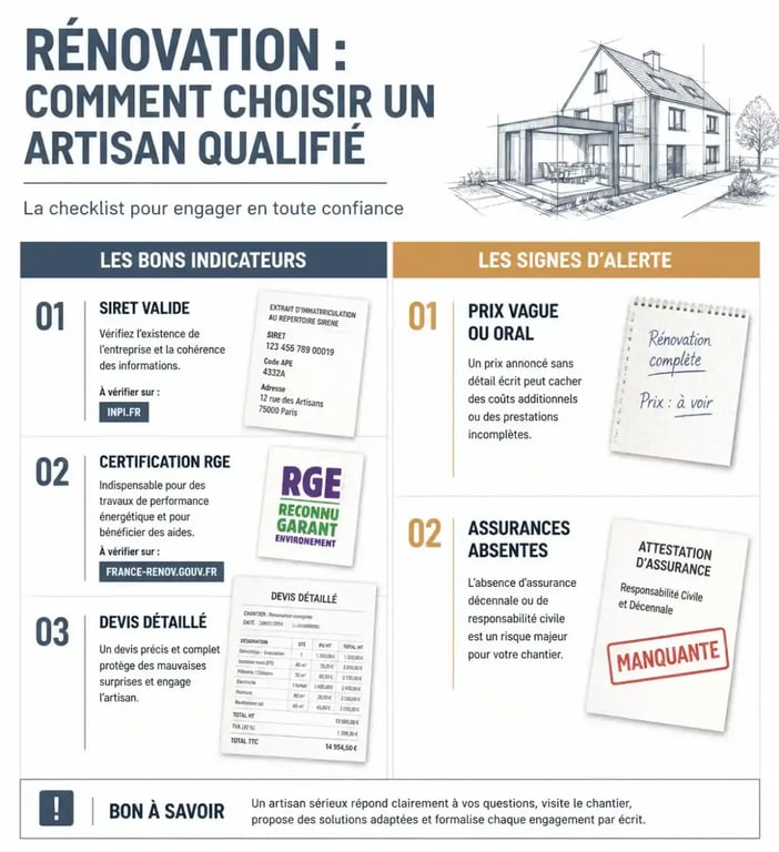 Infographie des critères pour choisir un artisan qualifié pour vos travaux de rénovation