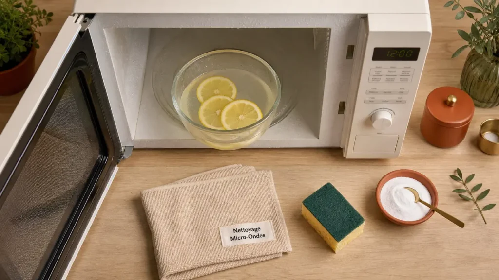Nettoyage micro onde avec vapeur citron pour chasser les odeurs