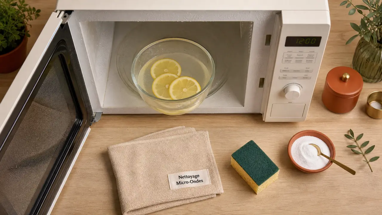 Nettoyage micro onde avec vapeur citron pour chasser les odeurs