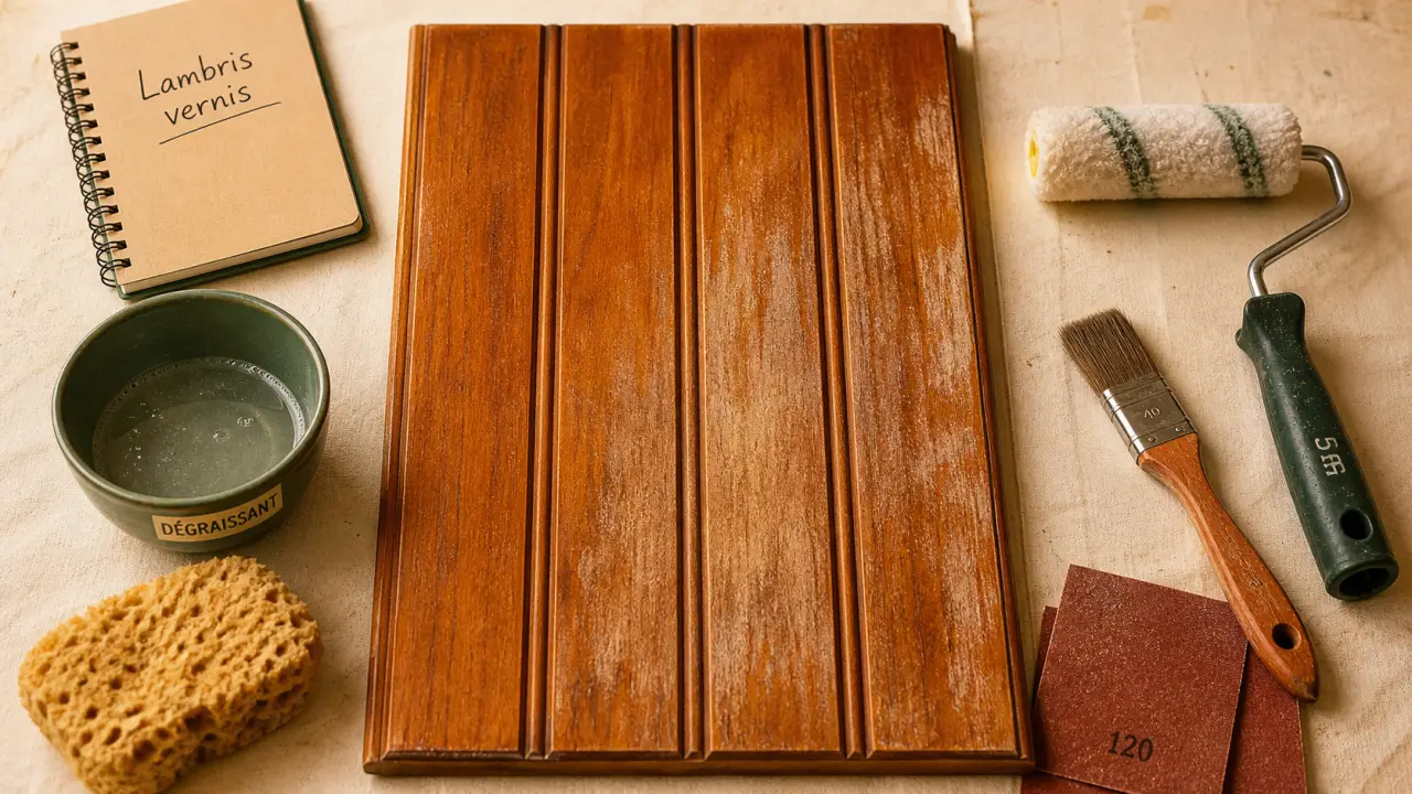 Peindre un lambris vernis sans poncer : grain 120, sous-couche, 2 à 3 couches
