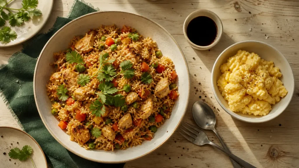 Que manger avec du riz : poulet sauté et légumes, sauce soja