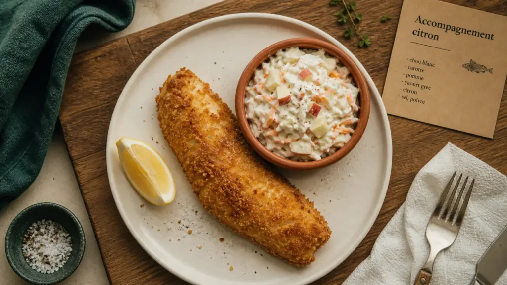 Quel accompagnement avec du poisson pané : légumes légers, citron et salade au yaourt