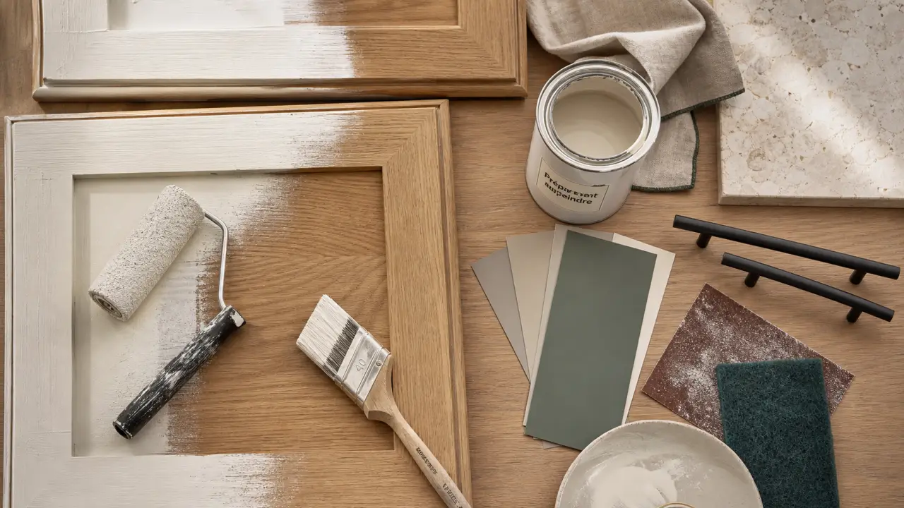 Renover une cuisine en bois avec peinture, poignées et finitions
