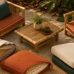 Salon de jardin bambou sur terrasse, avec housse de protection