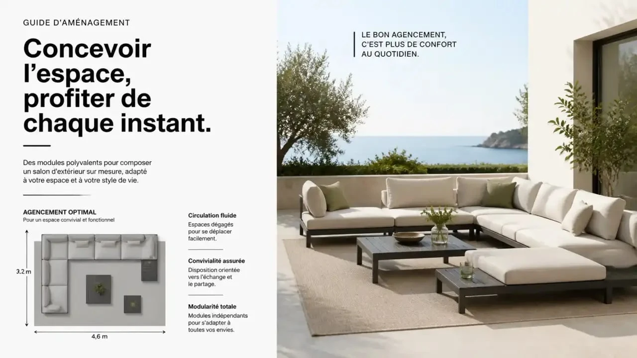 Aménagement d'un salon de jardin osier modulable sur une terrasse