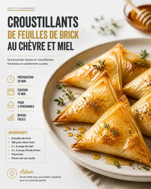 Recettes entrée chaude : bricks croustillantes au chèvre et miel