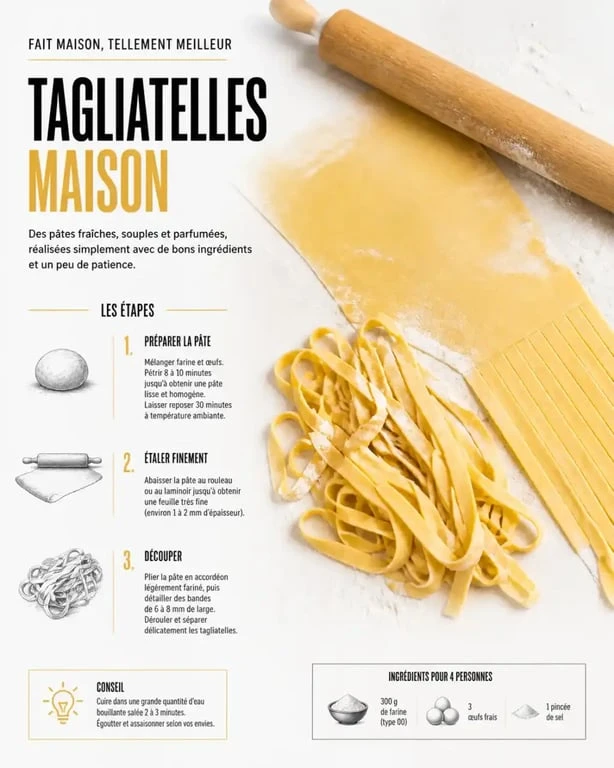 Étaler et découper la pâte pour la recette pour pâtes fraiches