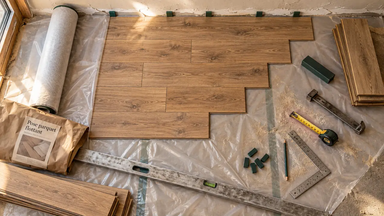 Parquet flottant pose : lames avec jeu 8 mm et acclimatation 48 h