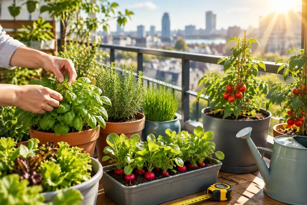 Potager sur balcon : 5 à 6 h de soleil, pots adaptés