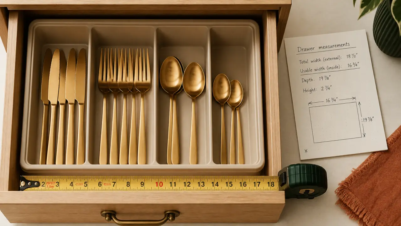 Rangement pour couverts dans un tiroir de cuisine, couverts calés