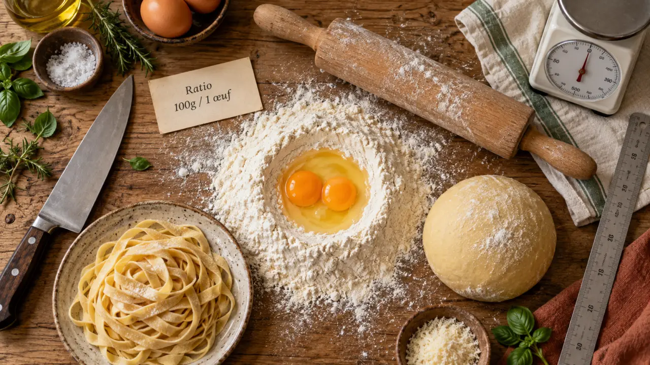 Recette pour pâtes fraiches : tagliatelles maison, farine et œufs
