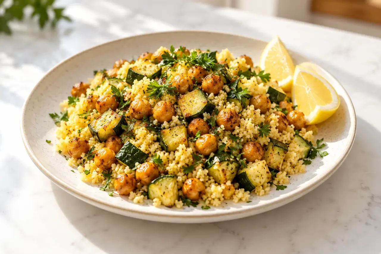 Recette midi de semoule aux pois chiches et aux courgettes