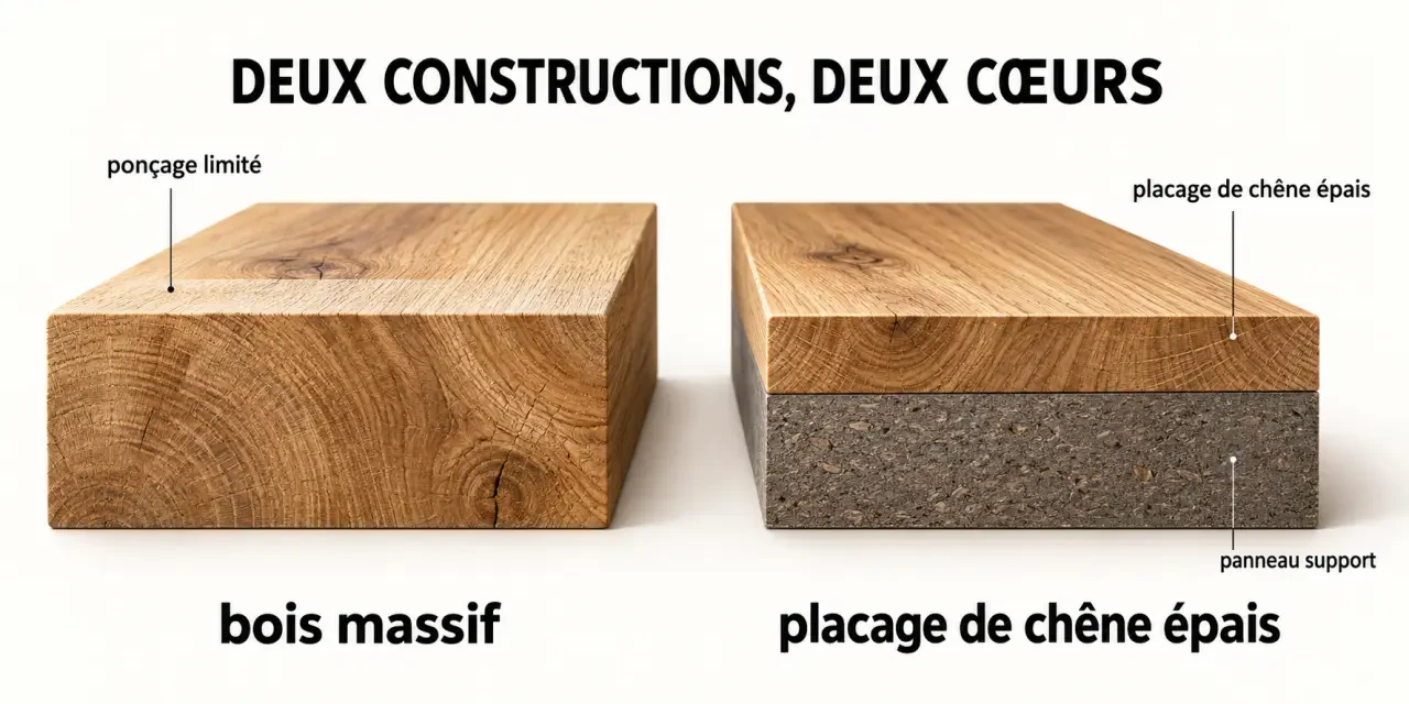 IKEA plan de travail bois massif ou placage épais : comparaison des structures en coupe