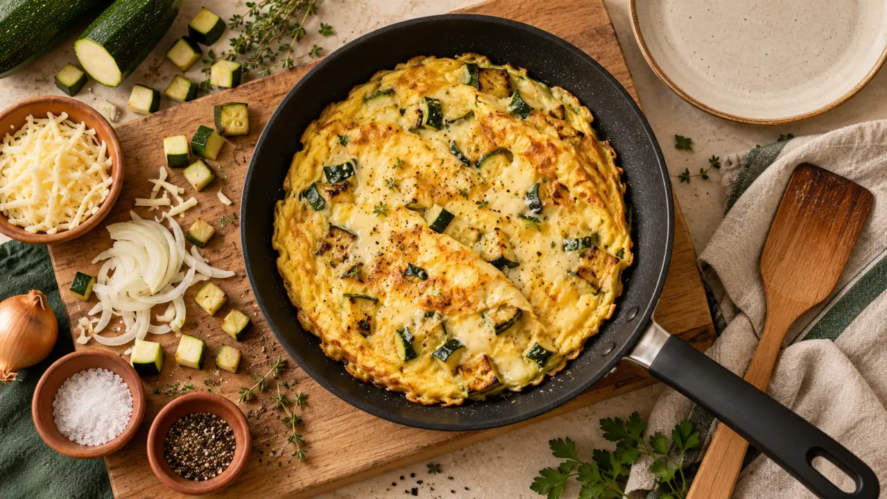 Oeuf recette : omelette fondante aux courgettes et fromage
