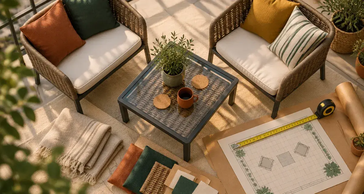 Petit salon de jardin compact sur balcon pour manger à deux